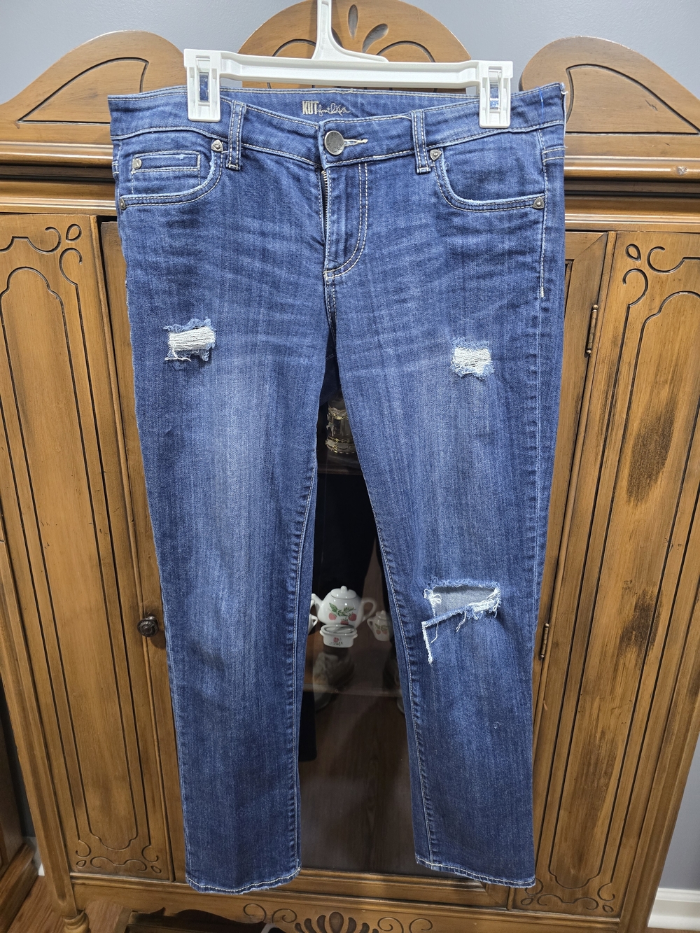 Kut from the Kloth Distressed Dark Blue Straight Leg Jeans